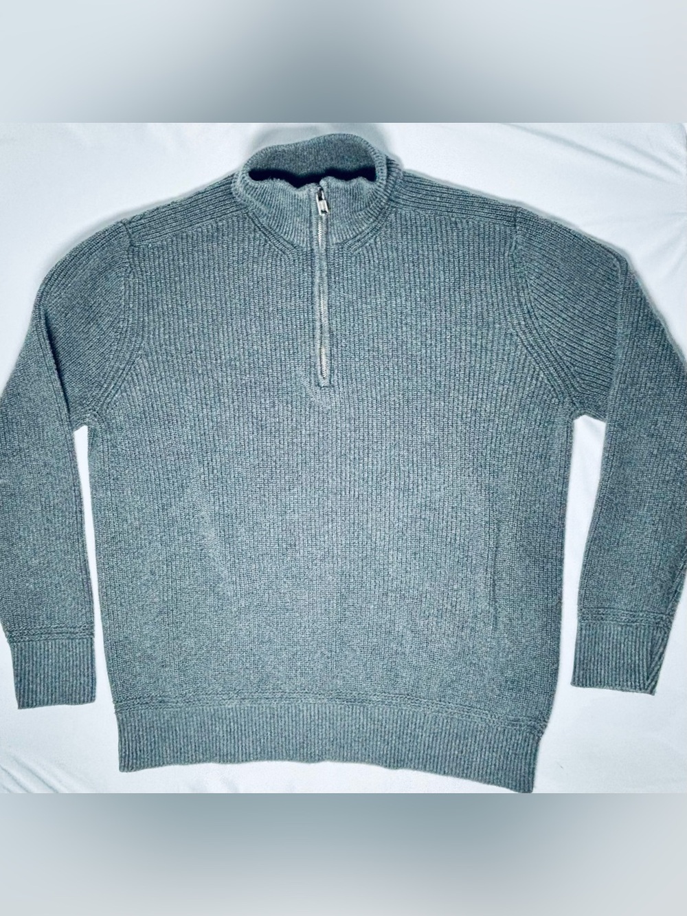 GAP Ribbed Textured Knit 1/4 Zip Pullover Sweater Men's XL Gray Very Good